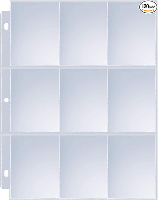 120 Pack 9 Pocket Page Protectors, Sooez Single Sided Trading Card Sleeves for 3 Ring Binder, Baseball Cards Holder, Protective Pages Sheets for Binders Album, Fit for Collectible Games, Sports Cards