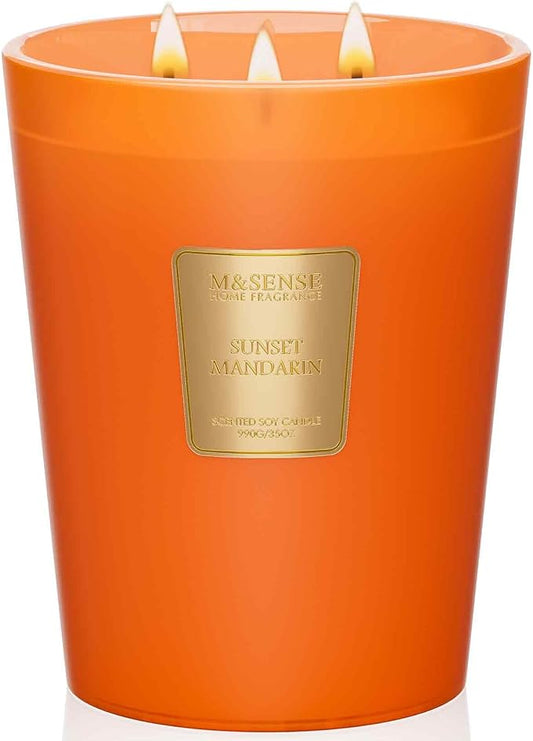 M&SENSE Sunset Mandarin Scented Candle, 35oz 3 Wick 50H, Natural Soy Large Citrus Aromatherapy Candles, Summer Kitchen & Living Room Refresh, Housewarming Gift
