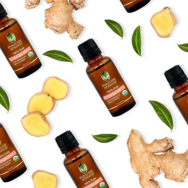 Paradise Springs Organic Ginger Essential Oil, 100% Pure and Natural Organic Ginger Essential Oil for Diffusers for Home Aromatherapy, Massage, Humidifiers, 1 fl oz (30ml)