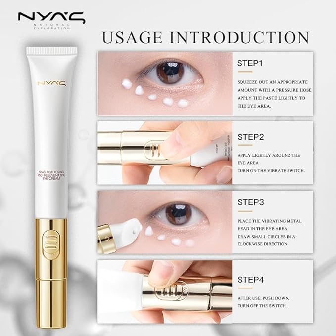 Niyas Electric Vibrating Eye Cream with Massage Head - Anti-Aging Treatment for Dark Circles and Puffiness, Firming Eye Serum with Acetyl Hexapeptide-8 for Fine Lines & Eye Bags - 20g