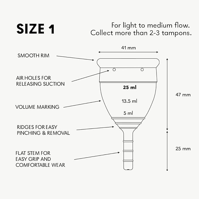 Lunette Menstrual Cup - Reusable Period Cup – Medical-Grade Silicone | 12‑hour Comfort, Reusable up to 10 years, BPA‑free, Tampon alternative, Made in Finland, Size 1 Pink