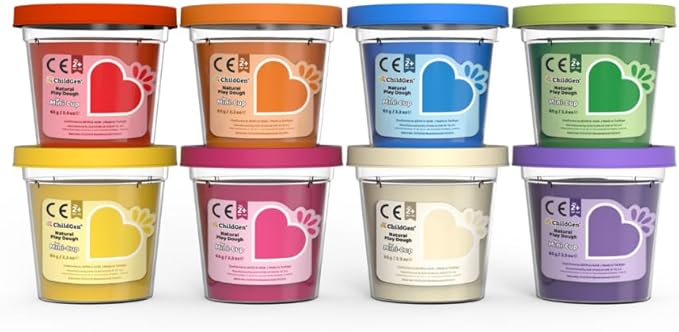 ChildGen Mini Cup Play Dough Set – 8 Pack, Non-Toxic, Natural Sensory Dough for Kids & Toddlers – Montessori Creative Play, Fine Motor Skills, Travel-Friendly Craft Set