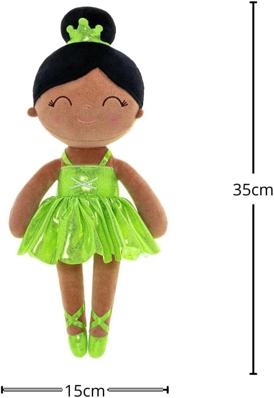 Gloveleya Baby Doll Ballerina Girl Gift Ballerina Plush Soft Doll Colorful Haze Gold Ballet Series-Green 13 Inch with Gift Box