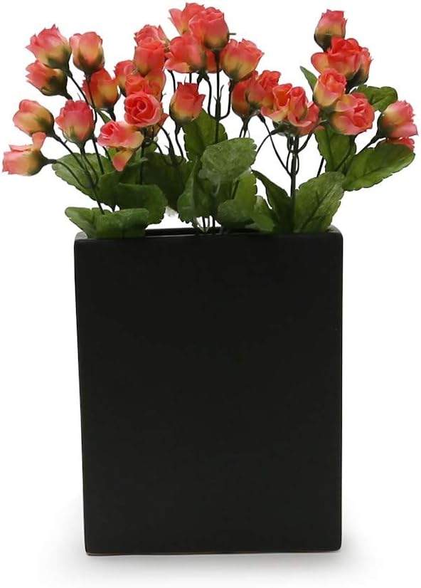 WGV Rectangle Block Ceramic Vase Bulk 8" x 2.5" x 10"H Black Tall Narrow Planter Terrarium Floral Centerpiece for Wedding Event Home Decor 6 Pieces