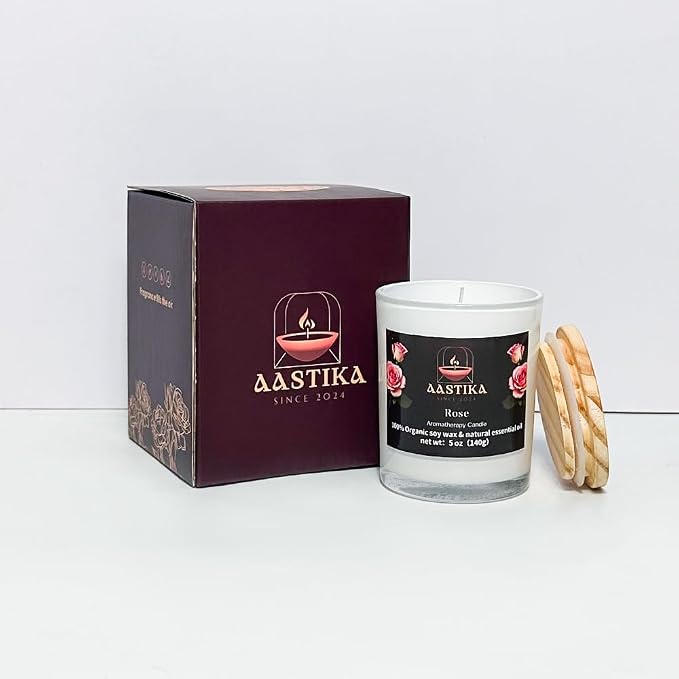 Aastika- Rose 100% Organic Soy Wax Candle – Scented Aromatherapy Jar Candle, 5 oz