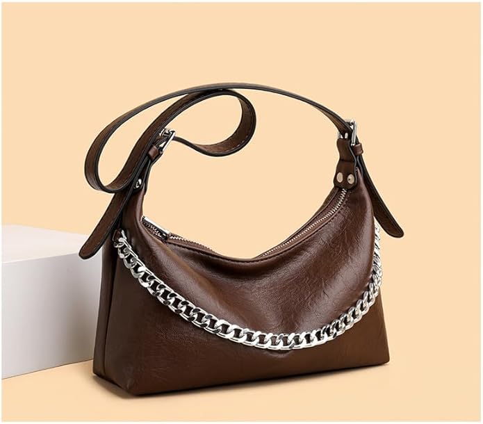 Women Shoulder Bag PU Leather Classic Trendy Purse with Adjustable Strap Chain Decoration