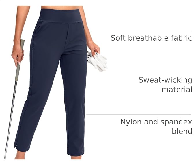 YYV Women's Golf Pants High Waist Stretch Ankle Pants with Pockets | Work Ankle Pants, Dress Pants with 4 Pockets, For Yoga Business Travel Casual