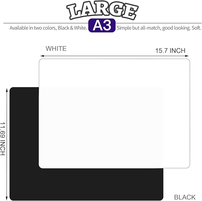 LEOBRO Silicone Mat for Resin Molds, 2 PCS 15.7" x 11.7" Play Dough Mat, Silicone Mats for Crafts, Jewelry Molds Mats, for Resin, Clay, Paint, Black & White