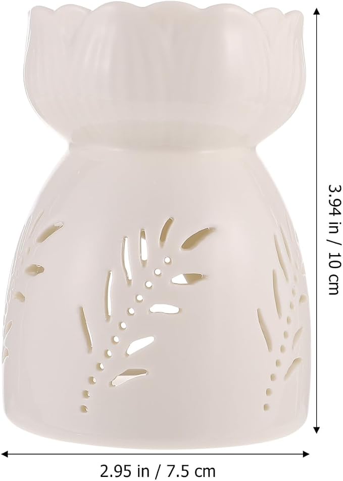 Ceramic Essential Oil Burner with Hollow-Out Design Tealight Candle Holder Aromatherapy Diffuser for Home Office Relaxation 4.13X3.14X3.14 Inch