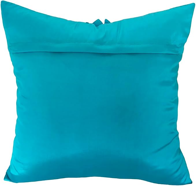 Teal Blue Accent Flower Decorative Throw Pillow Covers for Bed Sofa Couch | Bella's Giftshop Handmade Sunflower Taffeta Pillow Cases Living Room Bedroom Decor, 18x18 Inch