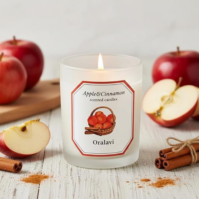 Cinnamon Apple Scented Candles for Home, Non-Toxic Soy Wax 16oz Aromatherapy Candle Gifts for Men & Women, Highly Scented & Long Lasting Candle for Home Relaxation|Stress Relief|Mediation|Spa