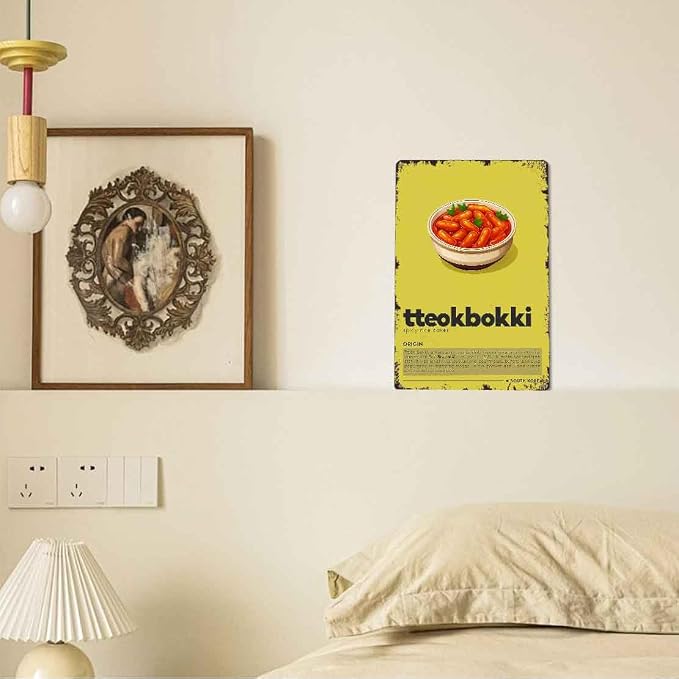 Vintage Tteokbokki Spicy Rice Cakes Art 8x12 Inch Aluminum Metal Sign, Retro Korean Food Decor For Kitchen Dining Room Restaurant Man Cave Garage, Funny Wall Decor