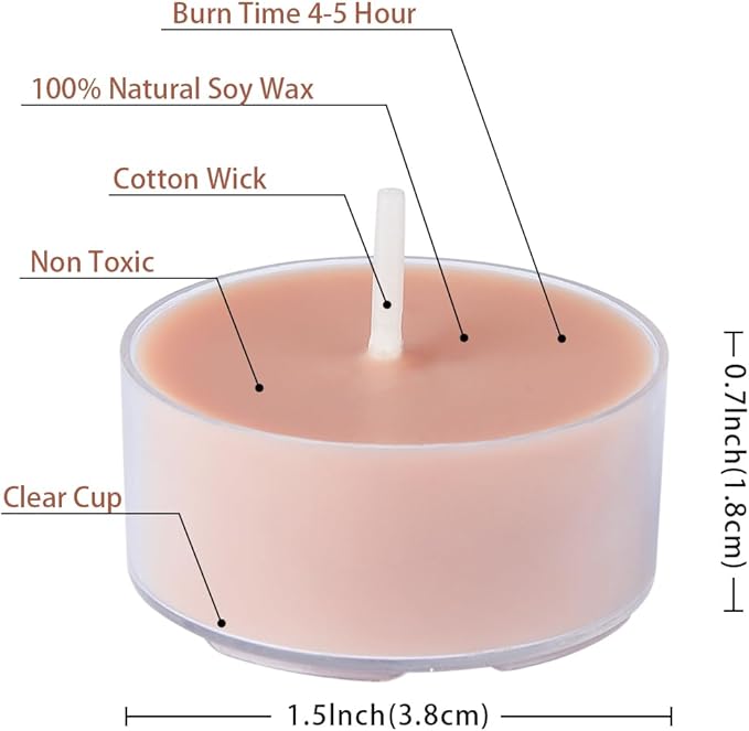 DEYBBY Natural Velvet Wood Scented Soy Wax Tealight Candles Bulk, Aromatherapy Luxury Tea Candle Set of 24-4 Hour Burning Great Gift