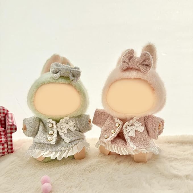 [3 in 1] 17cm Doll Clothes(NO Doll), Cute Dolls Outfit Accessories Luxury Style with Pink Tweed Fabric Pearl Buttons & Dress Small Kawaii Clothes Set for Dolls (Style 9)