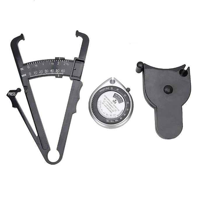 3 Piece Metric Body Fat Tester with Retractable Caliper & Waist Measurement Tape for Fitness & Activity Monitoring, Body Composition Analysis