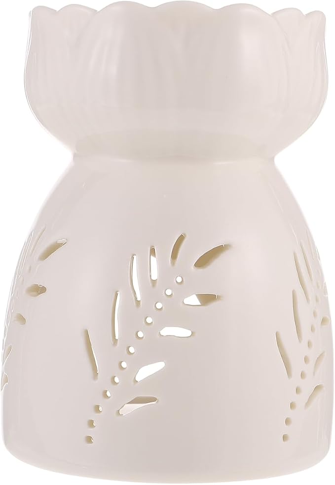 Ceramic Essential Oil Burner with Hollow-Out Design Tealight Candle Holder Aromatherapy Diffuser for Home Office Relaxation 4.13X3.14X3.14 Inch