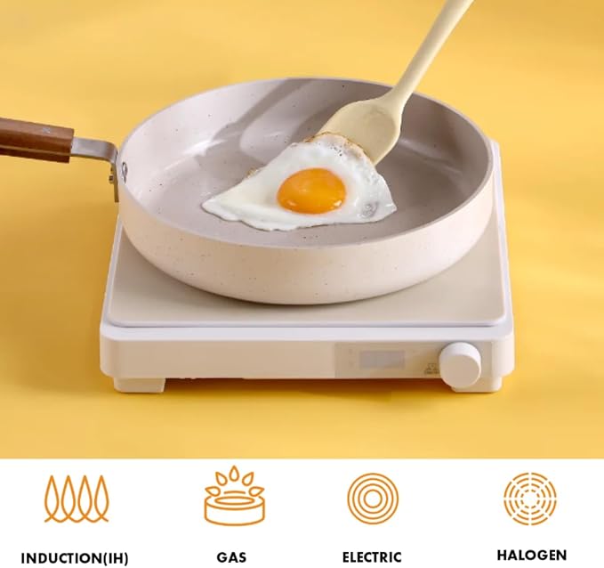 Neoflam Bien 9.5" Nonstick Ceramic Frying Pan with Wooden Handle, Induction Skillet for Healthy Cooking, Stir Fry & Omelet Egg Pan, Kitchen Essential Cookware, Made in Korea (24cm)