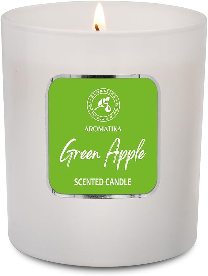 Scented Candle Green Apple - Glass Candle Gift - Aromatherapy Candle with Soywax 200g - Up to 45 Hours Burn Time - Soy Wax Candles - Home Scented Candles