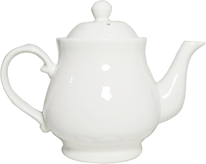White Porcelain Teapot, Lotus Tea Pot Coffee Tea Water Pot Vintage Ceramic Gooseneck Kettle (35oz)