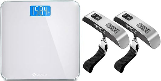 Etekcity Scale for Body Weight, Digital Bathroom Weighing Machine & Luggage Scale, Digital Weight Scales for Travel Accessories Essentials, Portable Handheld Scale with Temperature Sensor
