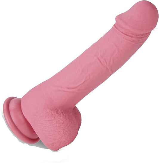 8.2 Inch Silicone Dildo with Flared Suction Cup Base for Hands-Free Play, Flexible Big Dildo with Curved Shaft and Balls for Vaginal G-Spot and Anal Prostate Pink