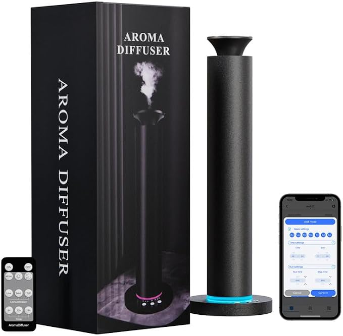 Waterless Scent Diffuser Machine with 4 Lights and Breathing Lights Modes Max Coverage 2500 sq.ft. Essential Oil Diffusers Fragrance Large Room Rechargeable App Remote Control Light Orange