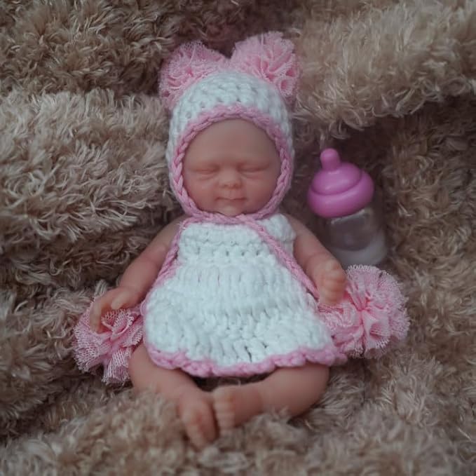 Mire & Mire 4.5 Inch Micro Sleeping Full Silicone Mini Baby Doll with Feeding Accessories Realistic Doll for Children 3+