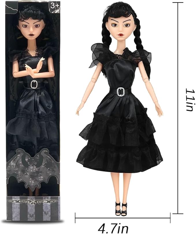 Dumwick 11.5'' Adams Doll with Gift Box, High Heels, Black Dress, and Hair, Perfect Christmas and Birthdays Toy Gift for Girls & Fans(A1)