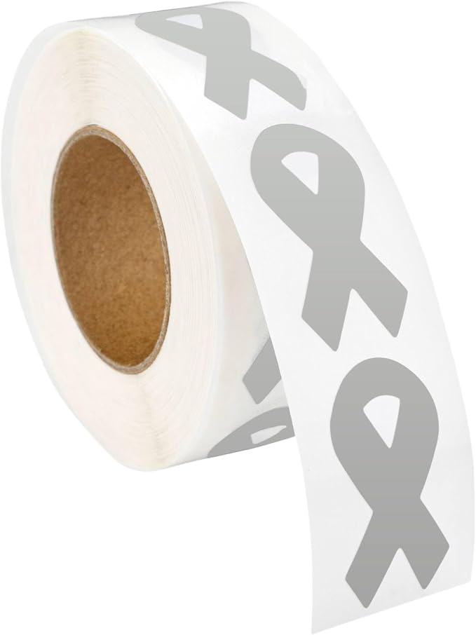 250 Small Gray Ribbon Awareness Stickers - Perfect for Parkinson’s Disease, Brain Cancer, Asthma, Allergy, Diabetes Awareness, Events Decoration and Fundraisers