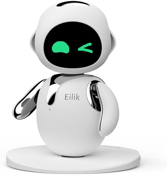 Eilik Silver - Touch Interactive Desk Companion Toys, Cute Robot Pets with Abundant Emotions. Funny Animations&Mini-Games, Birthday Gifts for Girls and Boys. Constantly Update(Chrome Silver Version)