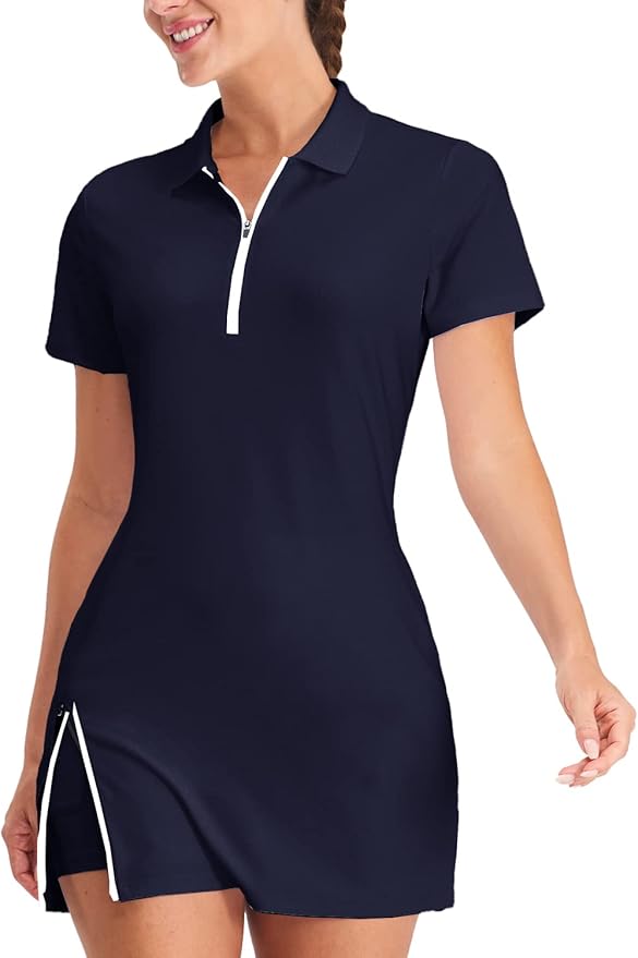 Hiverlay Tennis Dress Golf Dresses for Women with Built in Shorts | Polo Dress, Golf Outfit, 2 Pockets, UPF 50+ Pickball Hiking Workout Active Athletic Dresses,Summer Gym