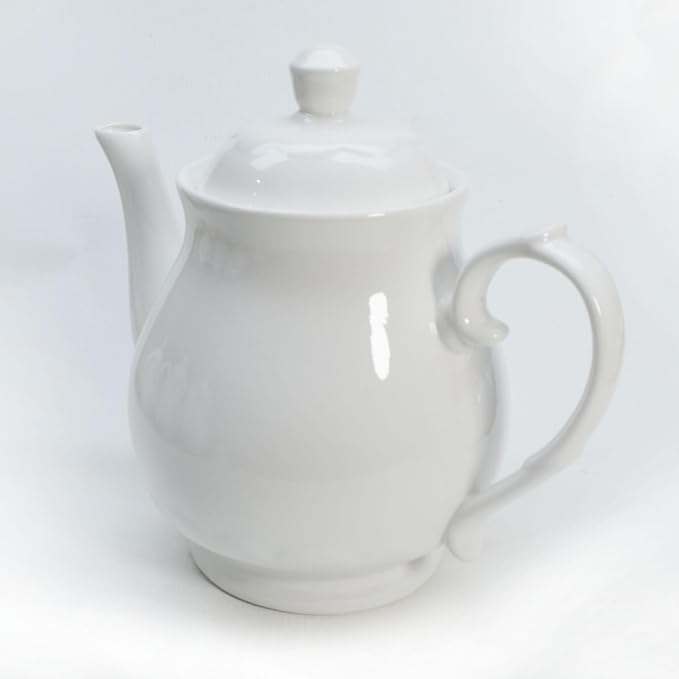 White Porcelain Teapot, Large Chinese Lotus Tea Pot Coffee Tea Water Pot Vintage Ceramic Gooseneck Kettle (59oz)
