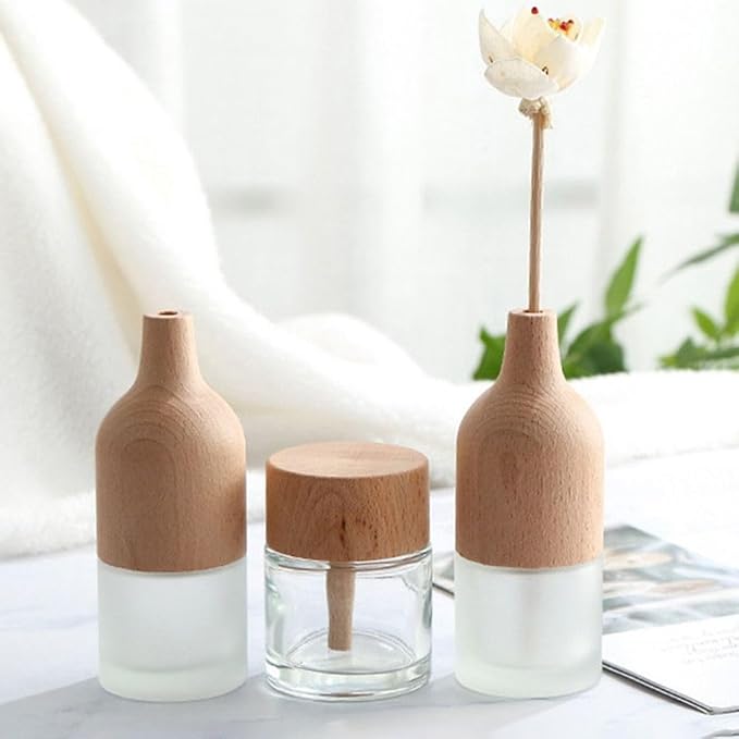 Wood Cap Diffuser Bottles 30ml/50ml - Handcrafted Glass Diffuser with Natural Wood Lid, Refillable Aromatherapy Bottles for Essential Oils(30ml)