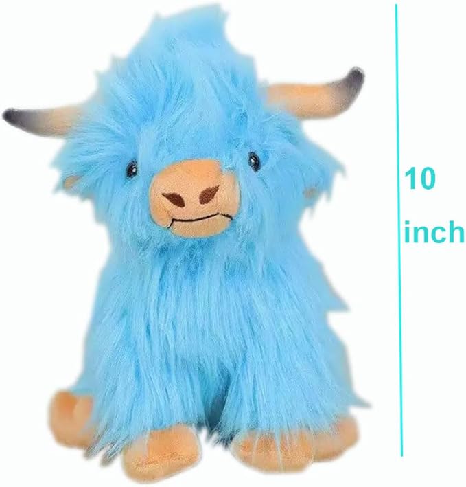 Highland Cow Stuffed Animals Soft Plush Cute Highland Cow Doll for Boys Girls 10in(gaodiniu lanse)