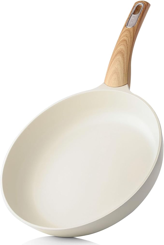 SENSARTE 8inch Ceramic Nonstick Frying Pan Small Skillet, White | Healthy Ceramic Coating Omelette Pan, Non-toxic Kitchen Cooking Chef's Pan, PFOA/PFAS/PTFE Free, Induction Compatible