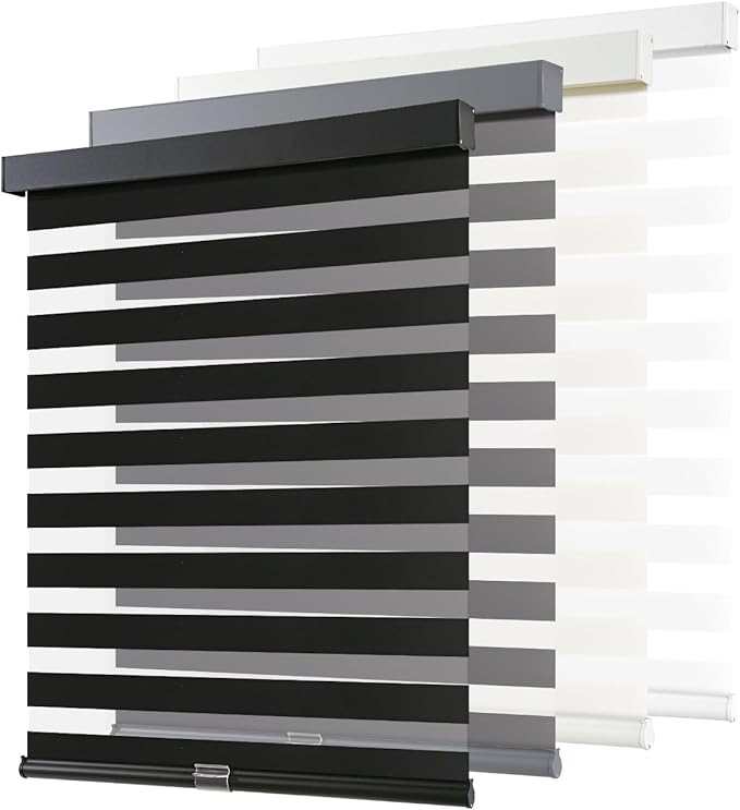 AOSKY Cordless Zebra Blinds for Windows Pull Down Roller Window Shades Dual Layer Light Filtering Privacy for Day and Night, Free-Stop Door Shades for Home Easy to Install (60" W X 72" H, Black)