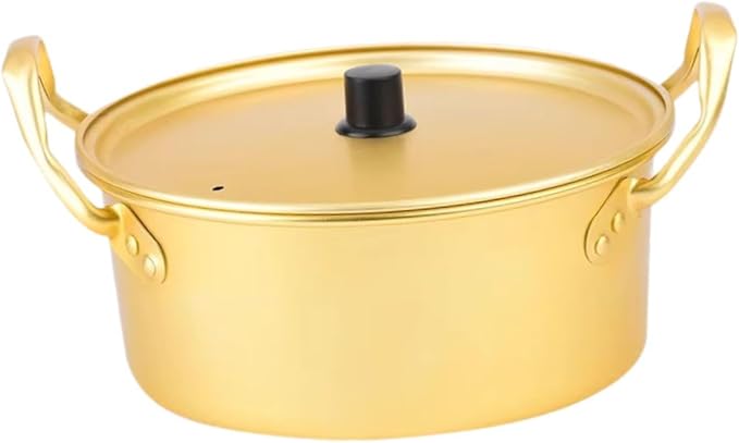 Korean Ramen Pot, 20cm Gold Aluminum, No Lid, Ideal for Ramen, Instant Noodles, Porridge, Soup, Griddle, Salad, Stew, Home, Kitchen, Travel, Camping, Outdoors, Picnic, Backyard Party