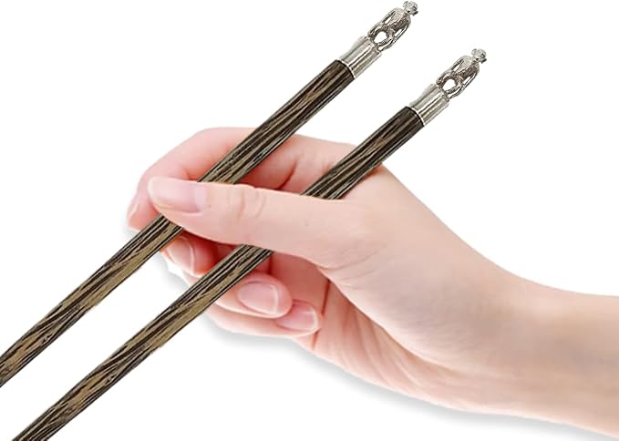 Wooden Chopsticks 9⅞" Long Coconut Palm Wood Chopstick With Metal Monkey Top Eating Utensil Oriental Cutlery Asian Tableware Decorative Dinnerware to Serve Chinese Japanese Korean Food