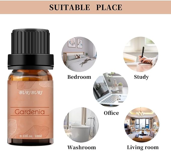 BURIBURI Jasmine Oil and Gardenia Essential Oils Gift Set, 100% Pure, Undiluted, Natural, Organic Aromatherapy Jasmine Essential Oils for Diffuser, Massage, 10MLx2