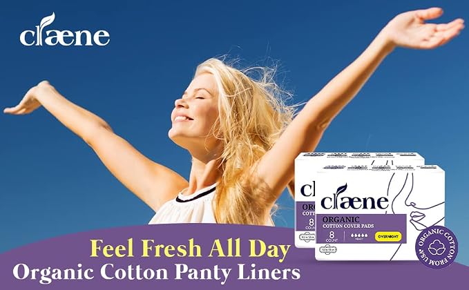 Claene Organic Cotton Cover Pads, Cruelty-Free, Menstrual Overnight Pads for Women, Unscented, Breathable, Vegan, Natural Sanitary Napkins with Wings (Overnight, 2 Pack, Total 16 Count)