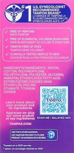 Tampax Radiant Tampons Multipack with Leakguard Braid, Regular/Super Absorbency, with Leakguard Braid, Unscented, 28 Count (Pack of 2)