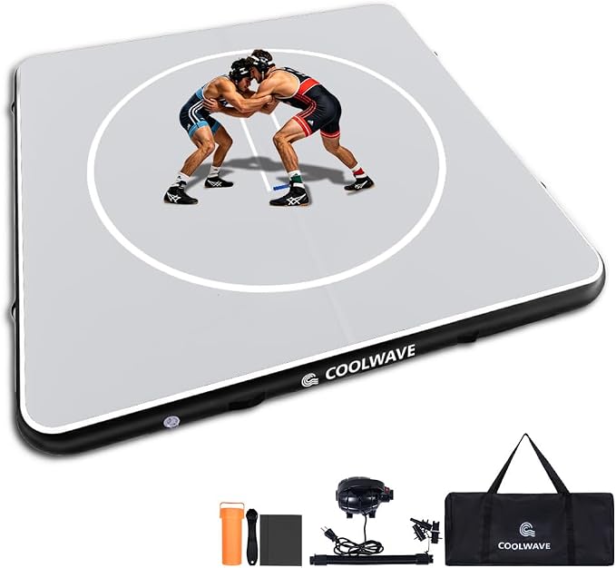 COOLWAVE Inflatable Wrestling Mat and Jiu Jitsu Mats for Home Gym or Outdoor Training, Great for BBJ, MMA, Martial Art, Grappling, Judo, Boxing, Yoga and More with Soft Landings and Good Bounce
