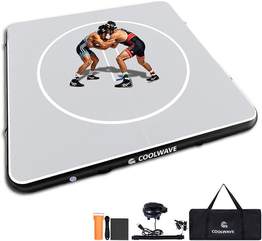 COOLWAVE Inflatable Wrestling Mat and Jiu Jitsu Mats for Home Gym or Outdoor Training, Great for BBJ, MMA, Martial Art, Grappling, Judo, Boxing, Yoga and More with Soft Landings and Good Bounce