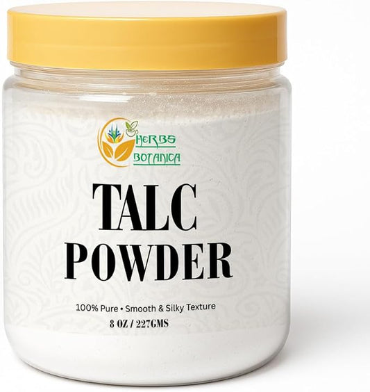 Herbs Botanica Talcum Powder for Women & Men 8 oz Fine Talc Powder, Ideal for Body Freshness, DIY Cosmetics, Personal Care, and Craft Use Smooth Texture & Unscented Formula