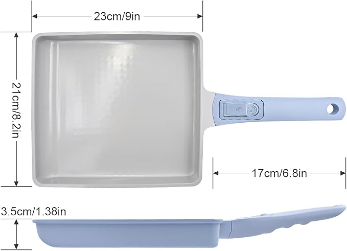 AIKENBBKK Tamagoyaki Japanese Omelette Pan, Japanese Egg Pan, Square Egg Pan Nonstick, Induction-Ready, Detachable Handle, with Silicone Spatula, PFAS & PFOA-Free, Oven Safe, Blue