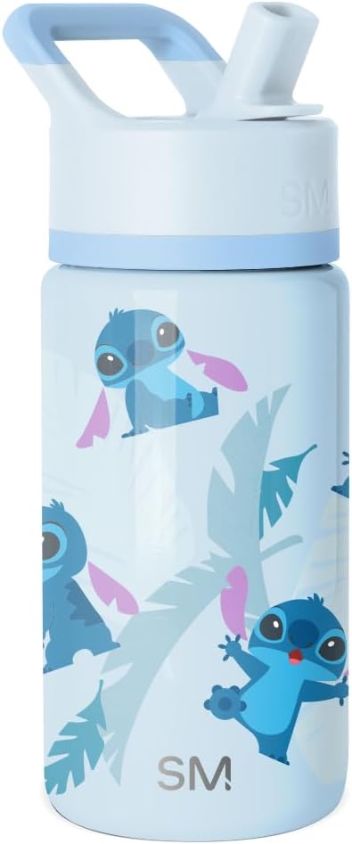 Simple Modern Kids Summit Water Bottle with Straw Lid | Disney Stitch 14oz Stainless Steel Cup Insulated Tumbler for Girls, Boys, School | Tropical Stitch