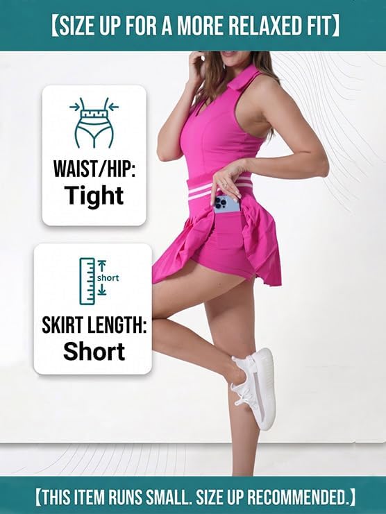 Two Piece Tennis Skirt Set for Women, Athletic Outfit with Pockets & Built-in Shorts, Moisture Wicking Golf Dress