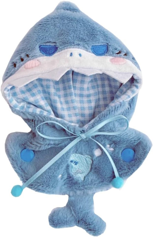 niannyyhouse 10cm-15cm Plush Doll Clothes Shark Puppy Bunny Cape Compatible with 17cm Labubu Doll (Blue)