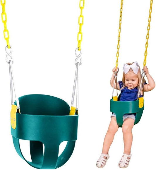 Squirrel Products High Back Full Bucket Toddler Swing Seat with Plastic Coated Chains - Swing Set Additions & Replacements - Outdoor Play Equipment - Green