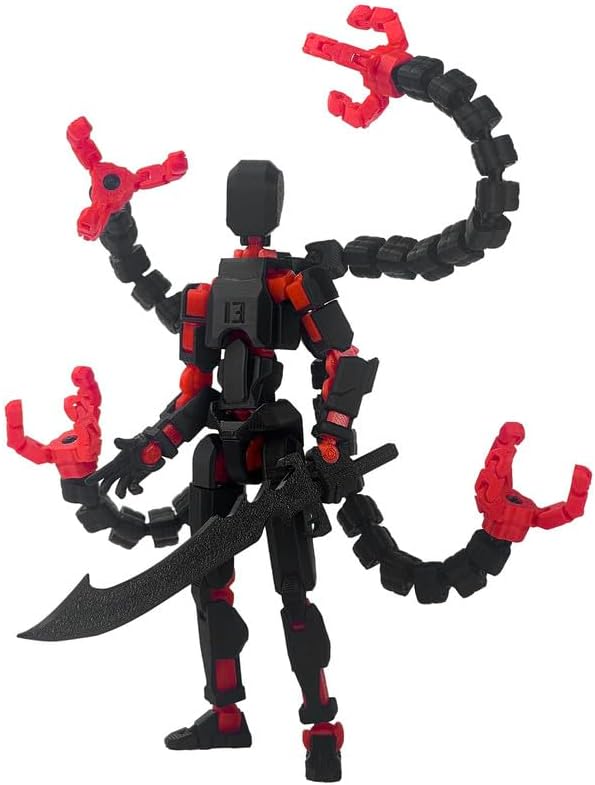 T13 Action Figure, Assembly Completed Dummy 13 Action Figures,T 13 3D Printed Toys - The Premium Action Figures for Sci-Fi Enthusiasts,Four Claws Robot (Black Red, 7.2 Inch)